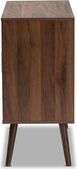 Wholesale Interiors Buffets & Cabinets - Leena Mid-Century Modern Two-Tone White and Walnut Brown Finished Wood 3-Drawer Sideboard Buffet