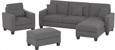 Bush Business Furniture Living Room Sets - Stockton 102W Sectional Couch with Reversible Chaise Lounge Set Light French Gray Herringbone