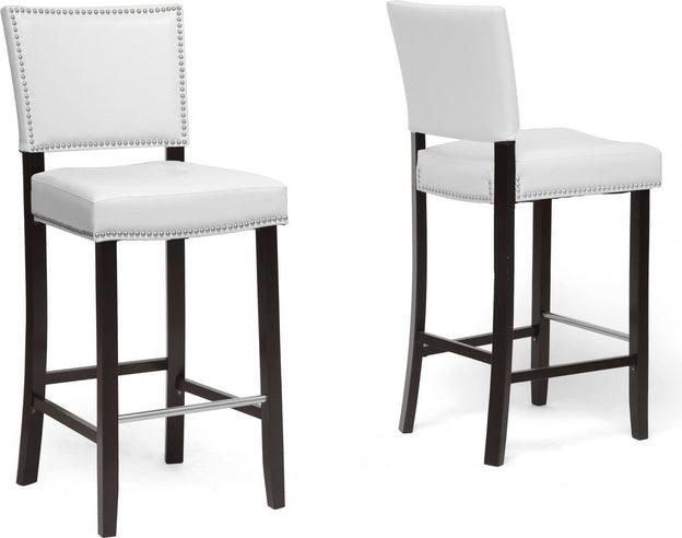 Wholesale Interiors Barstools - Aries White Modern Bar Stool with Nail Head Trim (Set of 2)