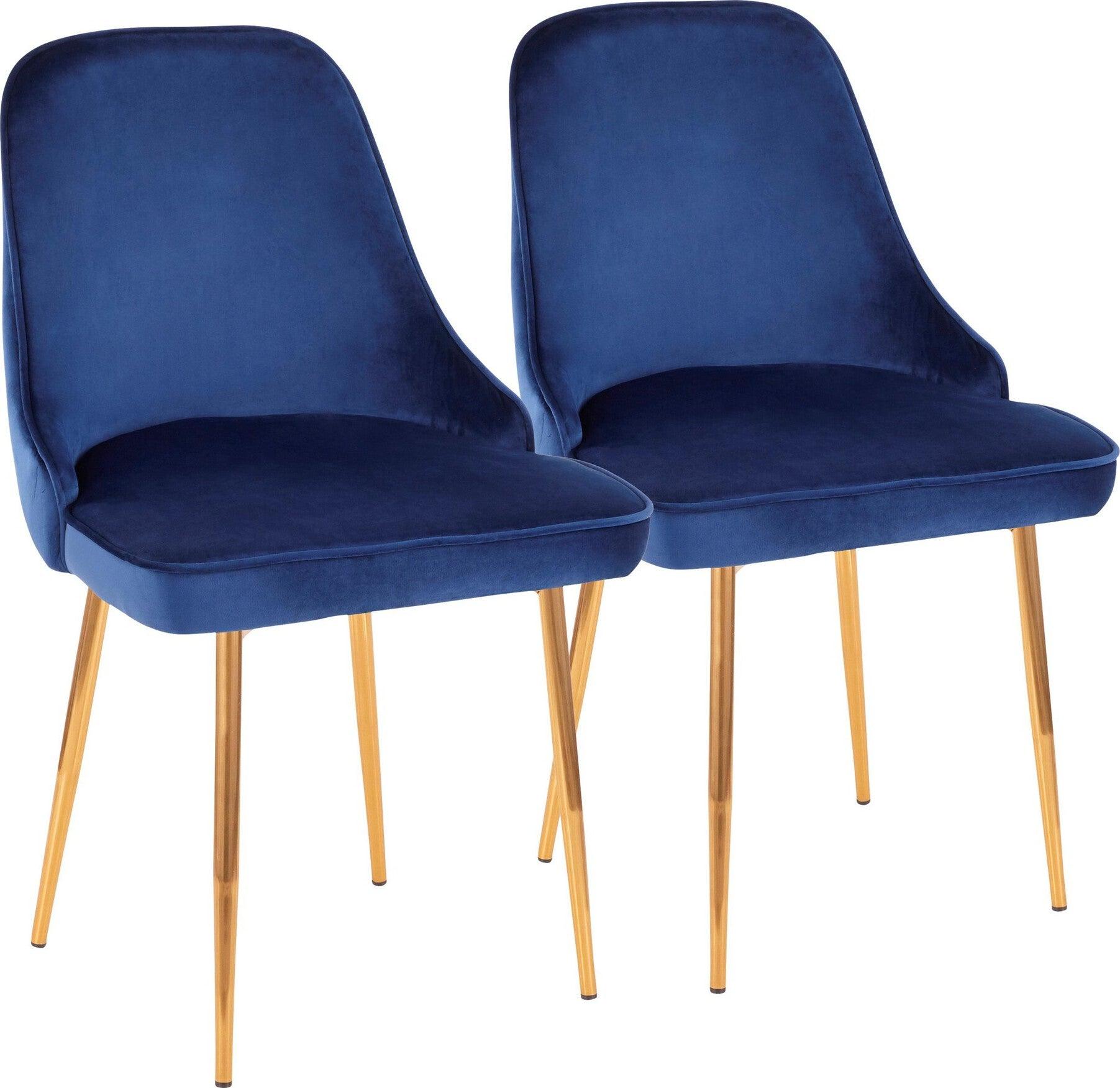 Lumisource Dining Chairs - Marcel Contemporary Dining Chair with Gold Frame and Blue Velvet Fabric (Set of 2)