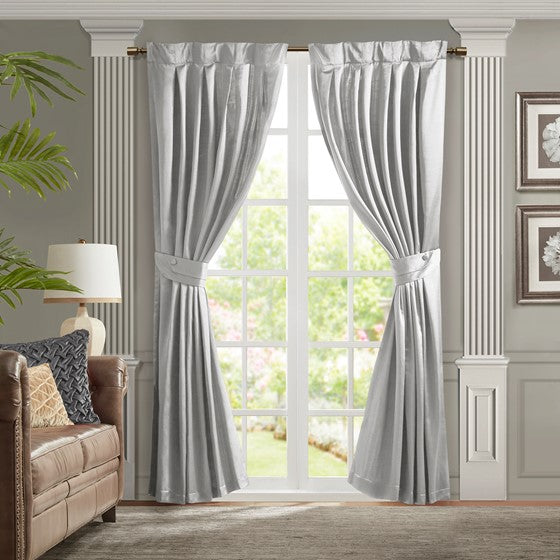 Olliix.com Curtains - Pleat Curtain Panel with Tieback (Single) Silver