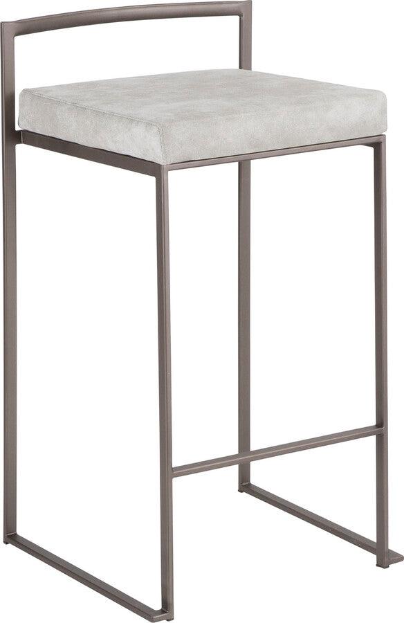 Lumisource Barstools - Fuji Stackable Counter Stool in Antique with Light Grey Fabric Cushion - Set of 2