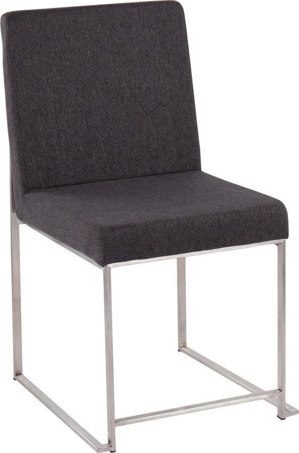 Lumisource Dining Chairs - High Back Fuji Contemporary Dining Chair In Brushed Stainless Steel & Charcoal Fabric (Set of 2)