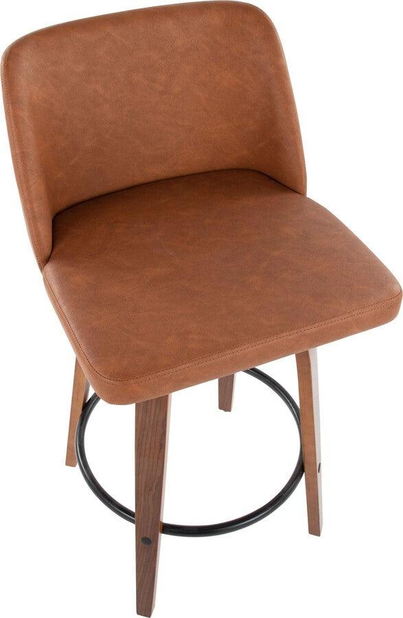 Lumisource Barstools - Toriano 26" Fixed Height Counter Stool With Swivel In Walnut Wood Camel Faux Leather (Set of 2)