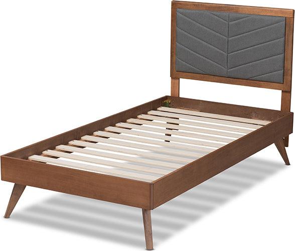 Wholesale Interiors Beds - Roze Dark Grey Fabric Upholstered and Walnut brown Finished Wood Twin Size Platform Bed
