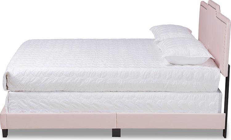 Wholesale Interiors Beds - Benjen Glam Light Pink Velvet Fabric Upholstered Full Size Panel Bed