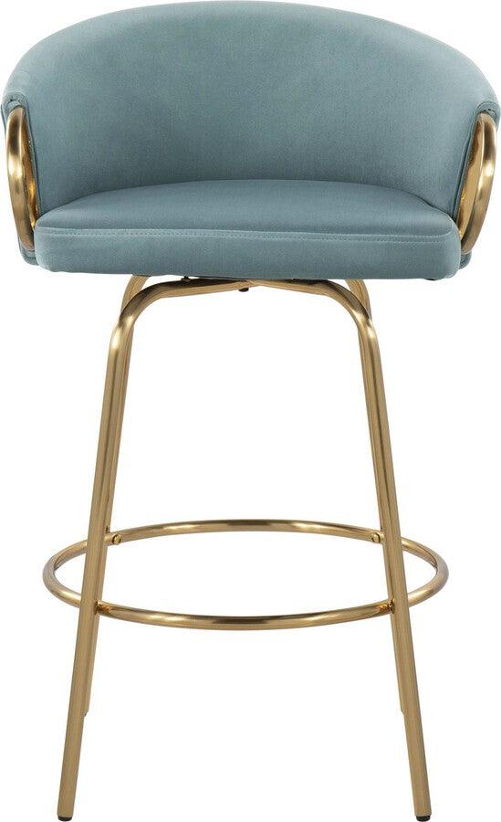 Lumisource Barstools - Claire /Glam Counter Stool In Gold Steel & Light Blue Velvet With (Set of 2)