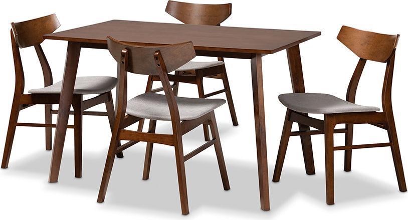 Wholesale Interiors Dining Sets - Lois Light Grey Fabric Upholstered and Walnut Brown Finished Wood 5-Piece Dining Set