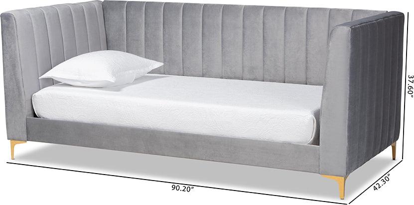 Wholesale Interiors Daybeds - Oksana Modern Contemporary Grey Velvet and Gold Twin Size Daybed