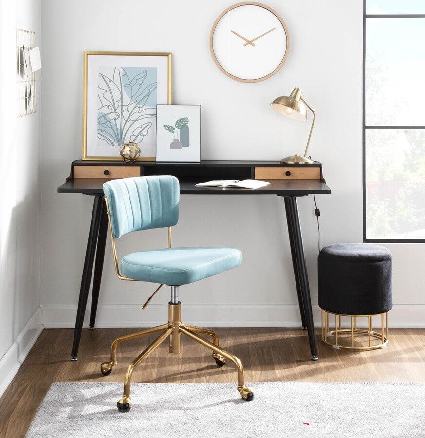 Lumisource Task Chairs - Tania Contemporary Task Chair in Gold Metal & Light Blue Velvet