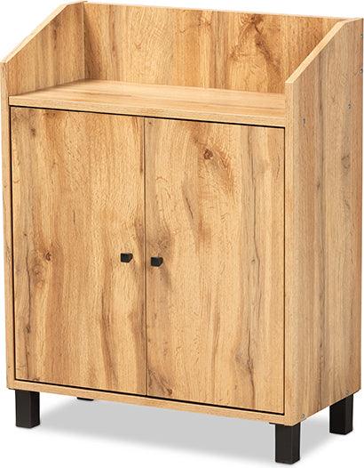 Wholesale Interiors Shoe Storage - Rossin Oak Brown Finished Wood 2-Door Entryway Shoe Storage Cabinet with Top Shelf