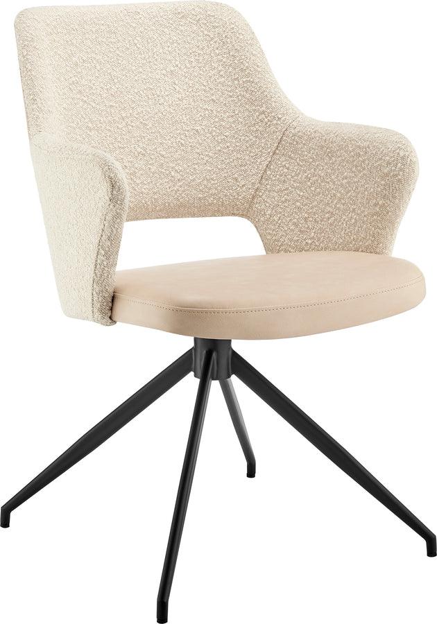 Euro Style Dining Chairs - Darcie Armchair in Ivory Leatherette and Fabric with Black Base