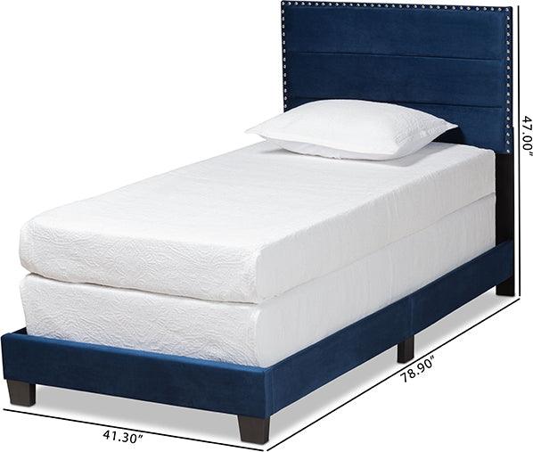 Wholesale Interiors Beds - Tamira Glam Navy Blue Velvet Fabric Upholstered Twin Size Panel Bed
