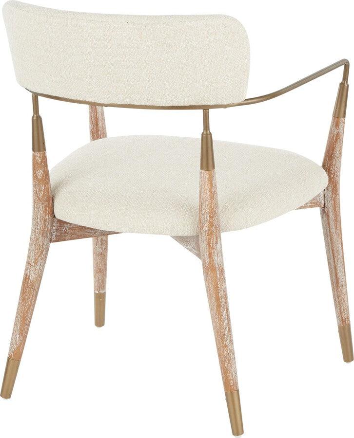 Lumisource Dining Chairs - Savannah Contemporary Chair in White Washed Wood and Cream Noise Fabric with Copper Accent - Set of
