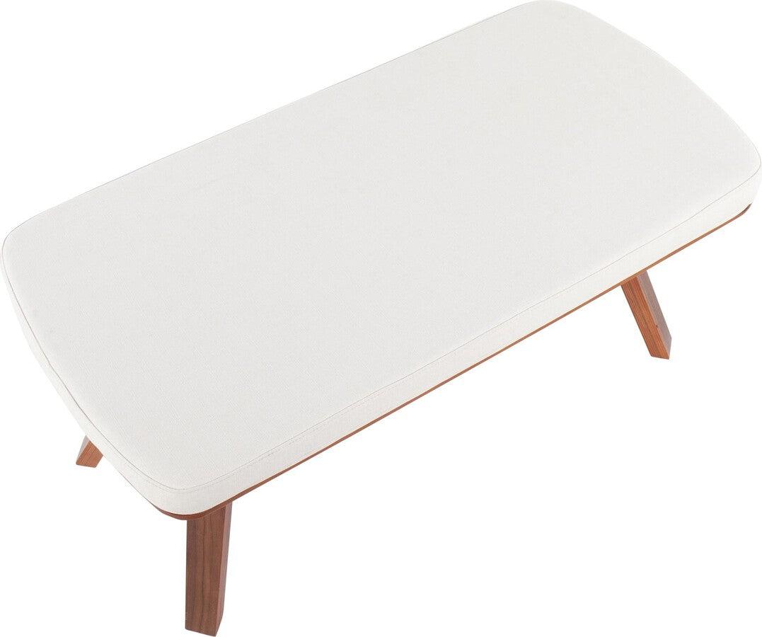 Lumisource Benches - Folia Mid-Century Modern Bench in Walnut Wood and Cream Fabric