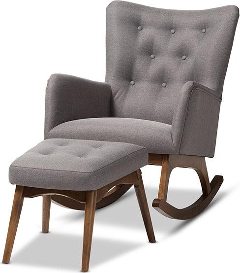 Wholesale Interiors Living Room Sets - Waldmann Mid-Century Modern Grey Fabric Upholstered Rocking Chair and Ottoman Set