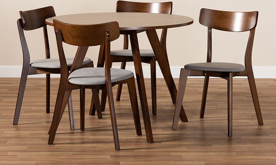 Wholesale Interiors Dining Sets - Rika Light Grey Fabric Upholstered and Walnut Brown Finished Wood 5-Piece Dining Set