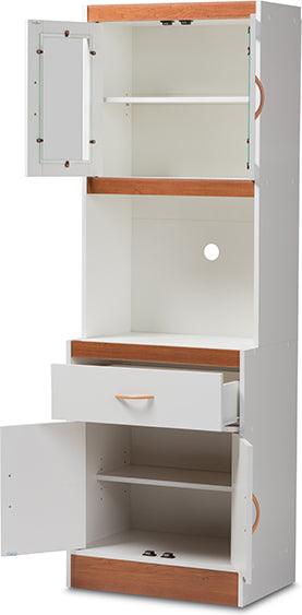 Wholesale Interiors Kitchen Storage & Organization - Laurana Modern and Contemporary White and Cherry Finished Kitchen Cabinet and Hutch