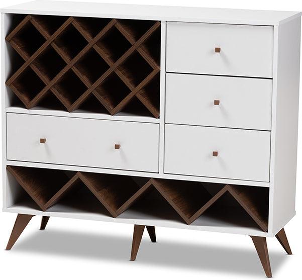 Wholesale Interiors Buffets & Cabinets - Savino Modern and Walnut Finished Wood Wine Cabinet White & Walnut Brown