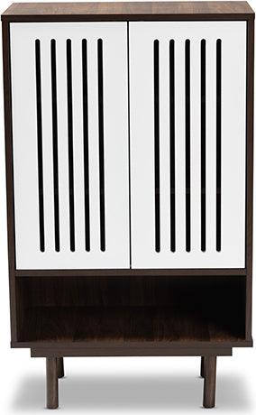Wholesale Interiors Shoe Storage - Meike Two-Tone Walnut Brown and White Finished Wood 2-Door Shoe Cabinet