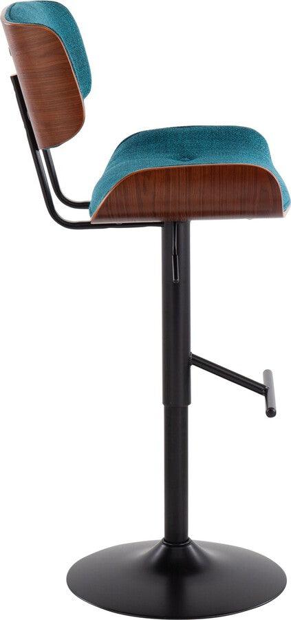 Lumisource Barstools - Lombardi Mid-Century Modern Barstool in Black Metal and Teal Noise Fabric with Walnut Wood Accent