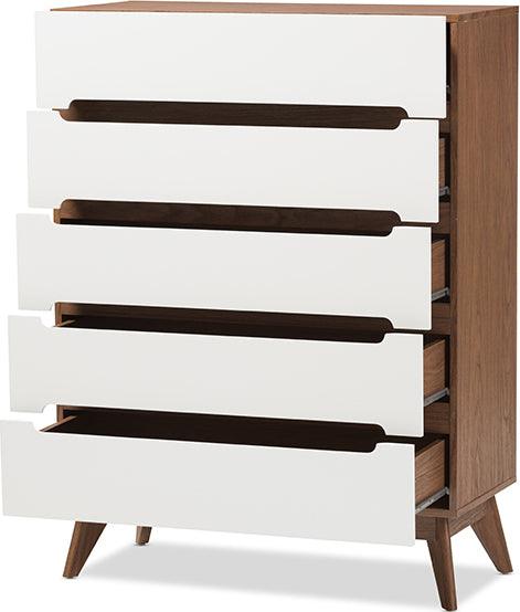 Wholesale Interiors Chest of Drawers - Calypso 34.65" Chest Of Drawers White & Walnut Brown