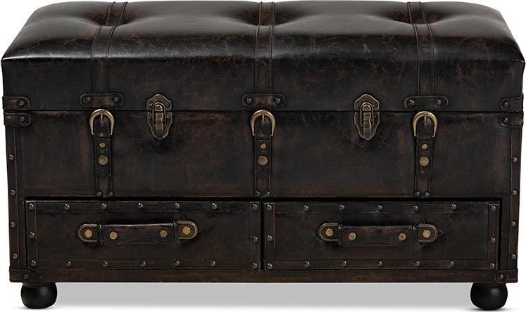 Wholesale Interiors Ottomans & Stools - Callum Transitional Brown Faux Leather Upholstered 2-Drawer Storage Trunk Ottoman