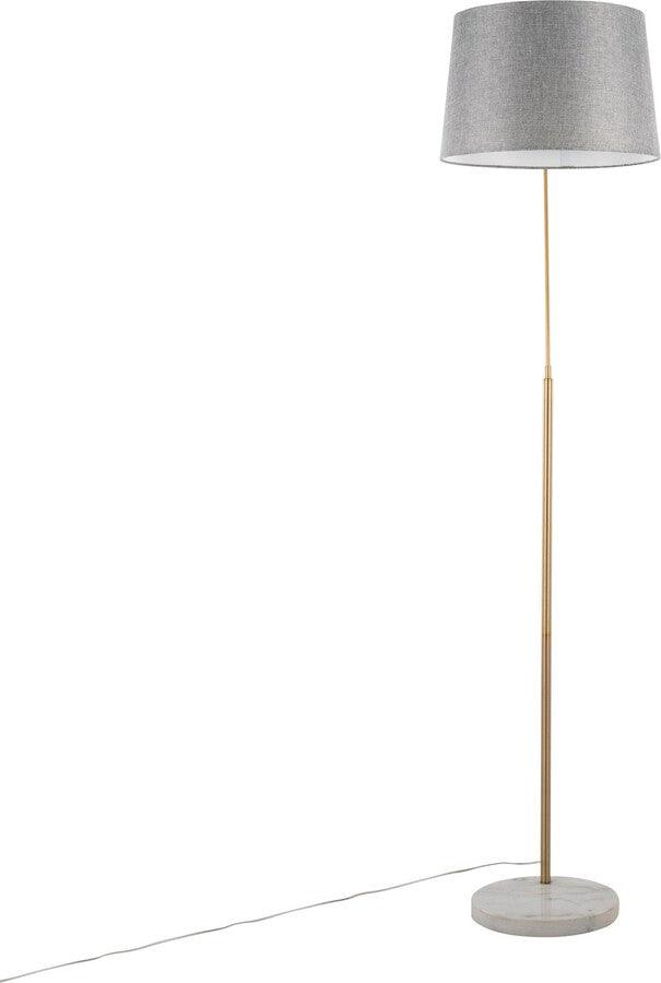 Lumisource Floor Lamps - March Contemporary Floor Lamp In White Marble & Antique Brass Metal With Grey Linen Shade