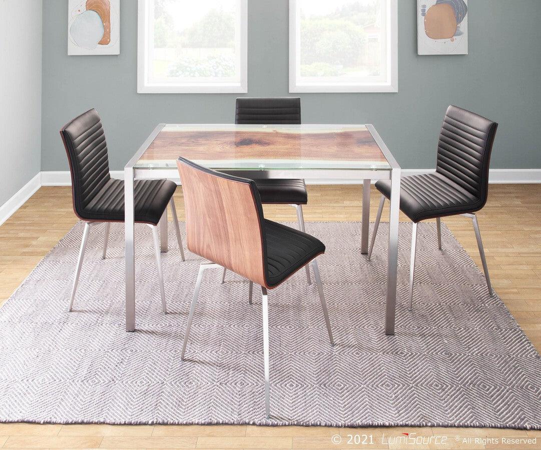 Lumisource Dining Chairs - Mason Dining Chair with Swivel in Stainless Steel, Walnut & Black-Set of 2