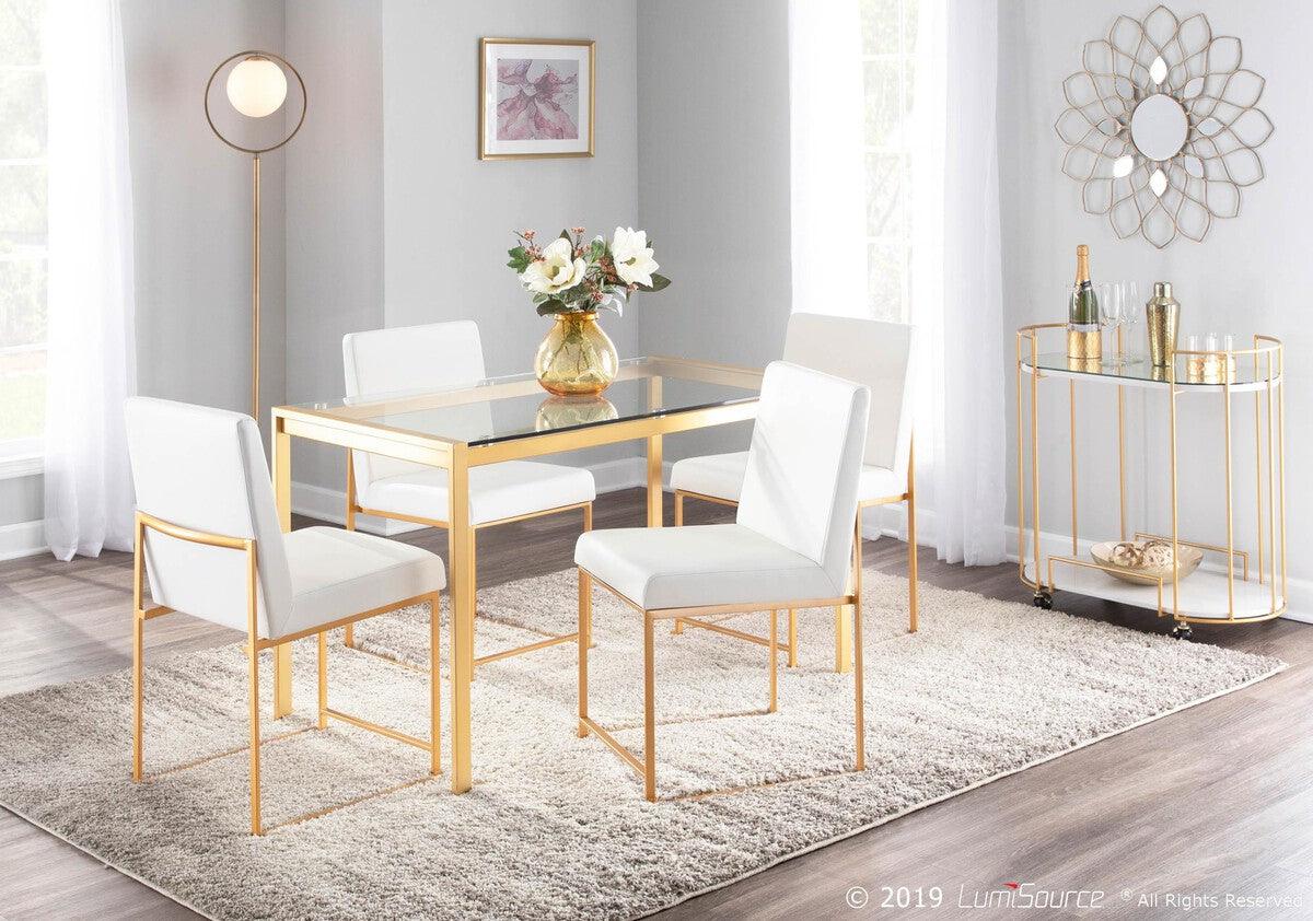 Lumisource Dining Chairs - High Back Fuji Contemporary Dining Chair in Gold and White Faux Leather - Set of 2