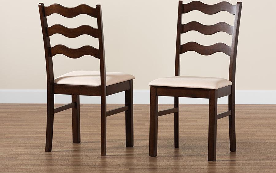 Wholesale Interiors Dining Chairs - Amara Mid-Century Modern Cream Fabric and Dark Brown Finished Wood 2-Piece Dining Chair Set
