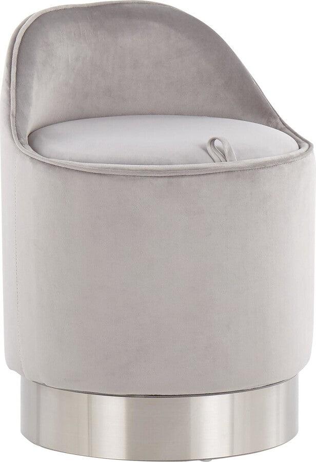 Lumisource Bedroom Vanity - Marla Contemporary/Glam Vanity Stool in Chrome and Silver Velvet