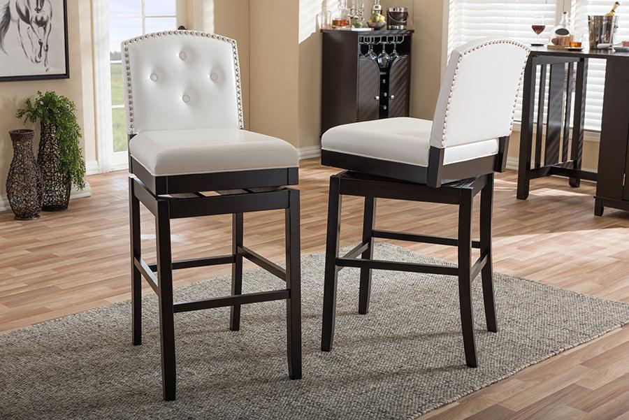 Wholesale Interiors Barstools - Ginaro Contemporary White Faux Leather Upholstered Swivel Bar Stool (Set of 2)