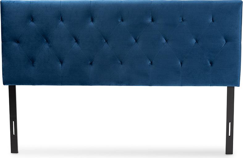 Wholesale Interiors Headboards - Felix Navy Blue Velvet Fabric Upholstered King Size Headboard