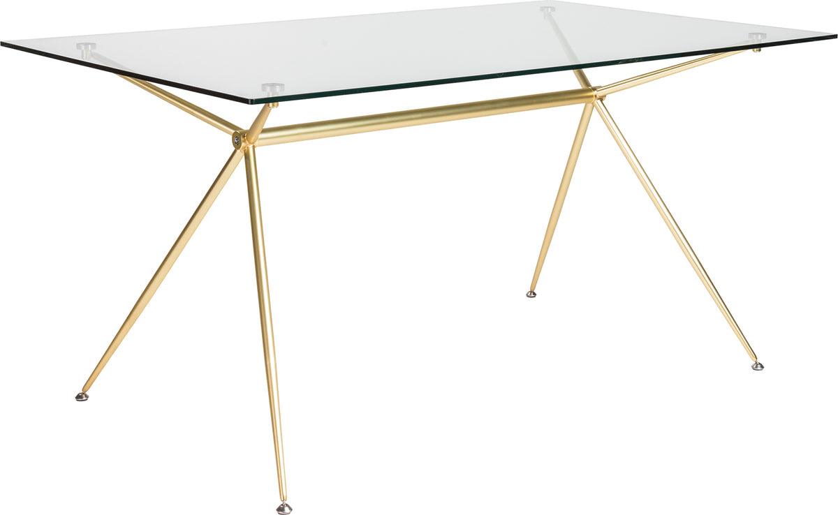Euro Style Dining Tables - Atos 60" Rectangle Dining Table/Desk with Clear Tempered Glass Top and Matte Brushed Gold Base