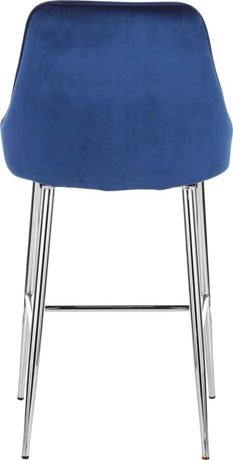 Lumisource Barstools - Marcel Contemporary Counter Stool in Chrome and Navy Blue Velvet - Set of 2