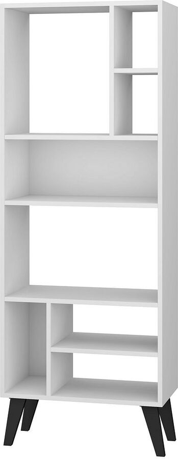 Manhattan Comfort Bookcases & Display Units - Warren Tall Bookcase 1.0 with 8 Shelves in White with Black Feet