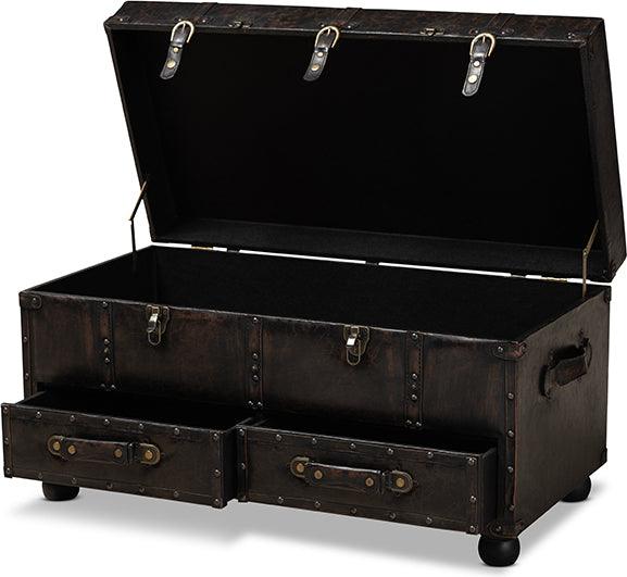 Wholesale Interiors Ottomans & Stools - Callum Transitional Brown Faux Leather Upholstered 2-Drawer Storage Trunk Ottoman