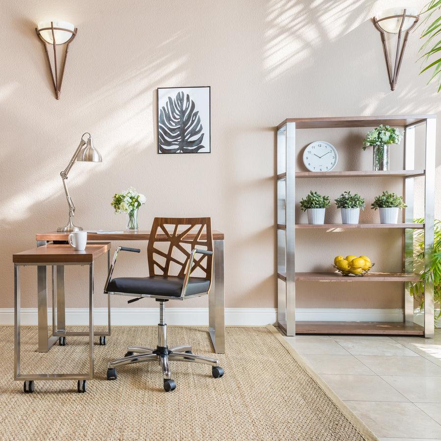 Euro Style Desks - Dillon Desk Walnut & Stainless Steel