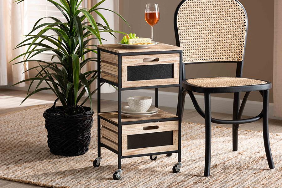 Wholesale Interiors Side & End Tables - Olinda Modern Industrial Oak Brown Finished Wood and Black Metal 2-Drawer End Table