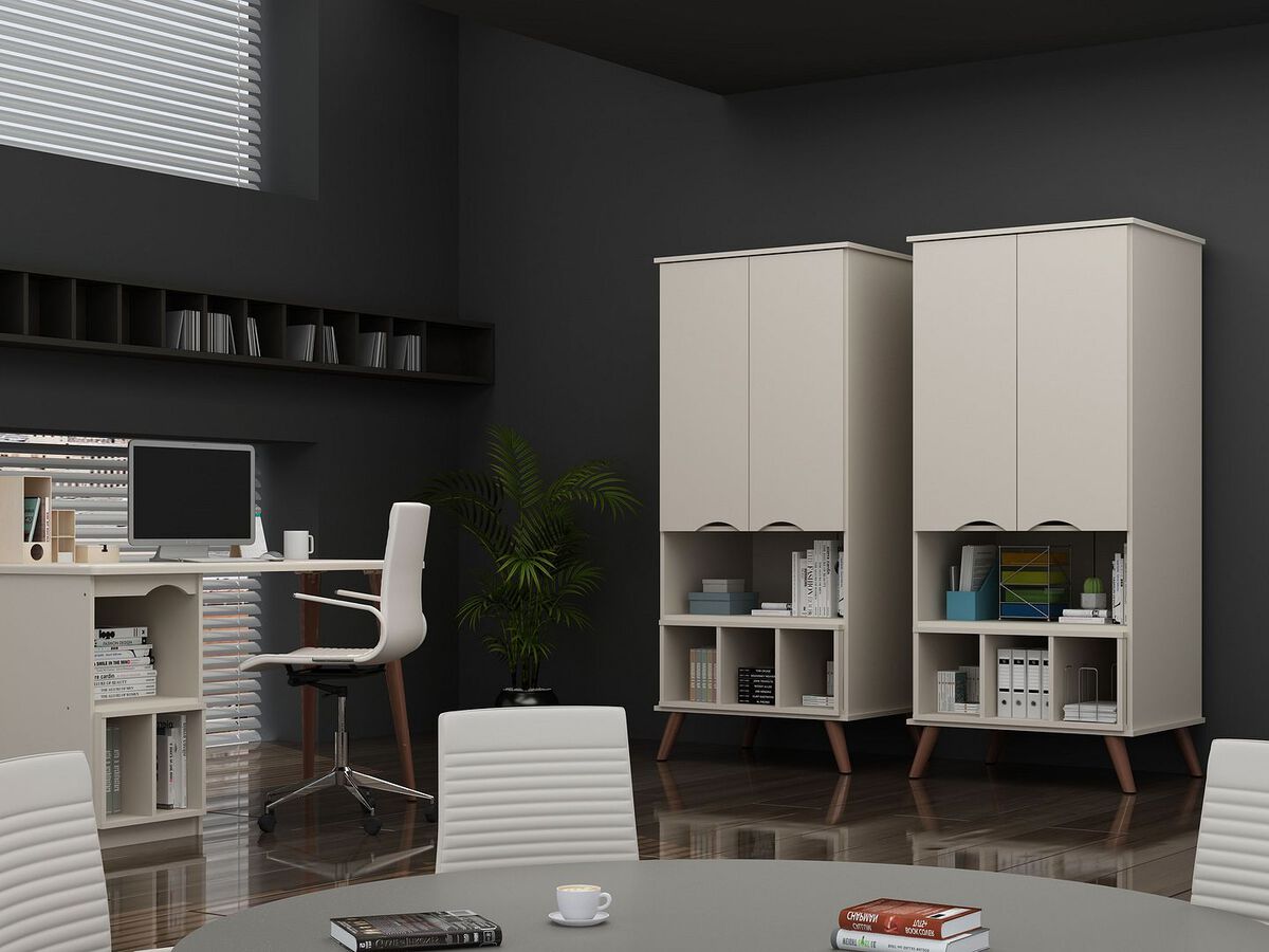 Manhattan Comfort Home Office Sets - Hampton 2- Piece Home Extra Storage Office Set in Off White