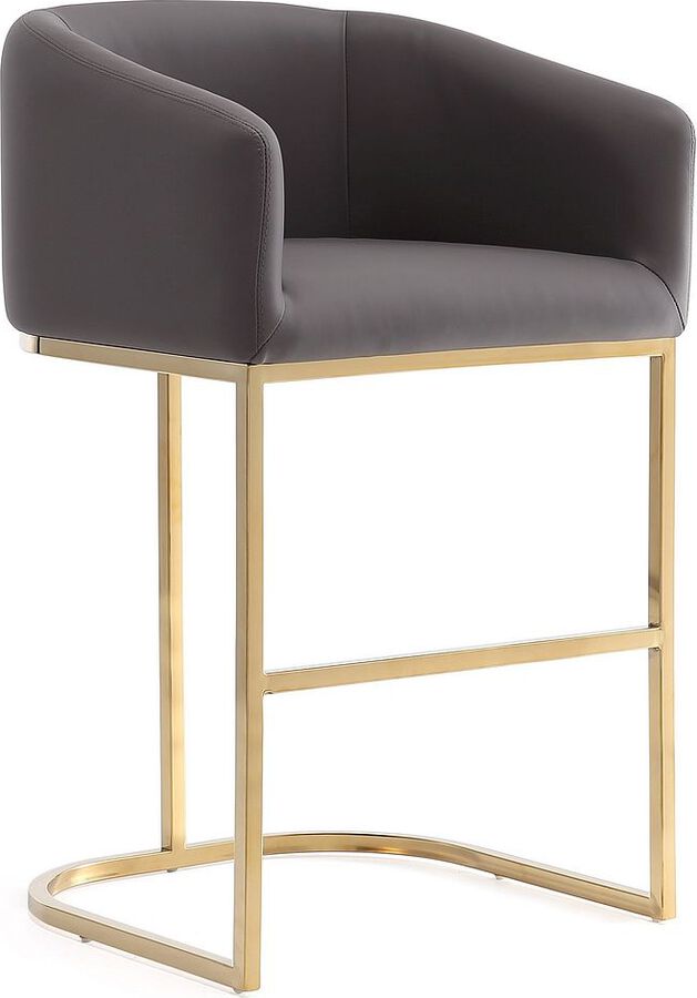 Manhattan Comfort Barstools - Louvre 36 in. Grey and Titanium Gold Stainless Steel Counter Height Bar Stool