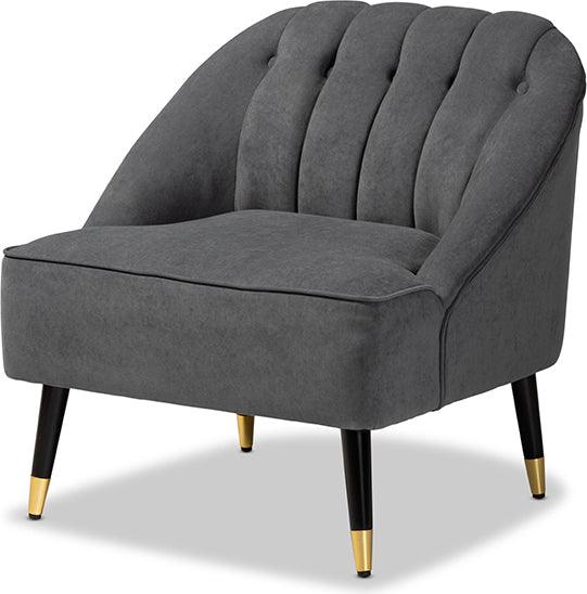 Wholesale Interiors Accent Chairs - Ellard Modern Grey Velvet and Two-Tone Brown and Gold Wood Accent Chair