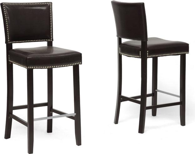 Wholesale Interiors Barstools - Aries Dark Brown Modern Bar Stool with Nail Head Trim (Set of 2)