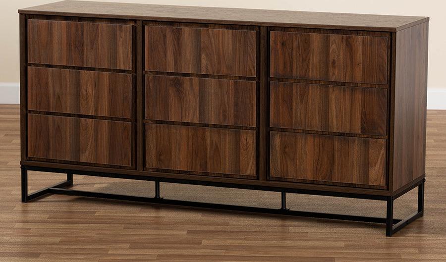 Wholesale Interiors Buffets & Sideboards - Neil Walnut Brown Finished Wood and Black Finished Metal 3-Door Dining Room Sideboard Buffet