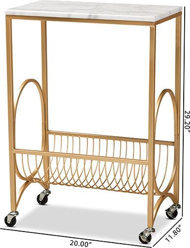 Wholesale Interiors Kitchen & Bar Carts - Jacek Modern and Contemporary Gold Finished Metal Wine Cart with Marble Tabletop