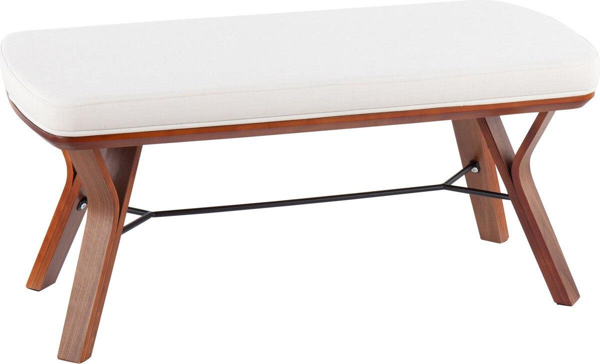 Lumisource Benches - Folia Mid-Century Modern Bench in Walnut Wood and Cream Fabric