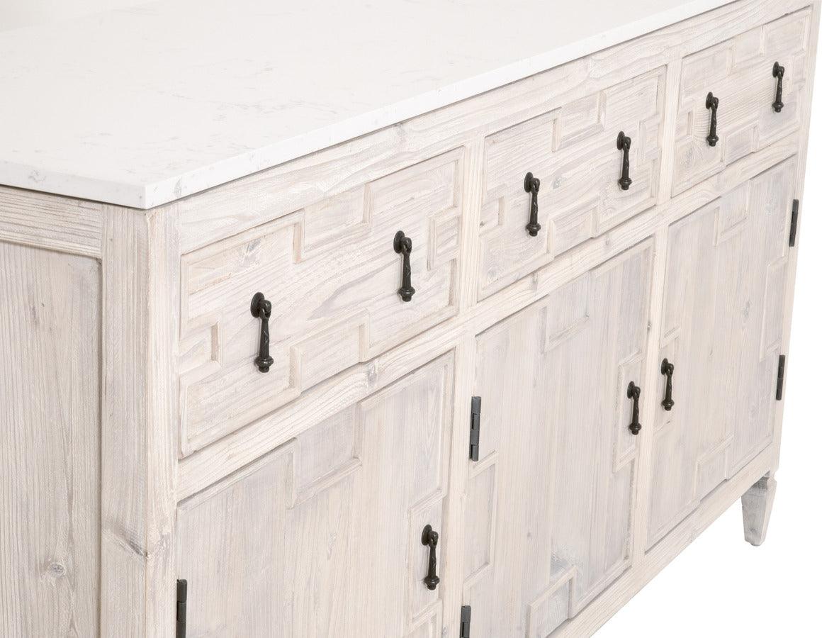 Essentials For Living Buffets & Cabinets - Emerie Media Sideboard White Wash Pine & White Quartz