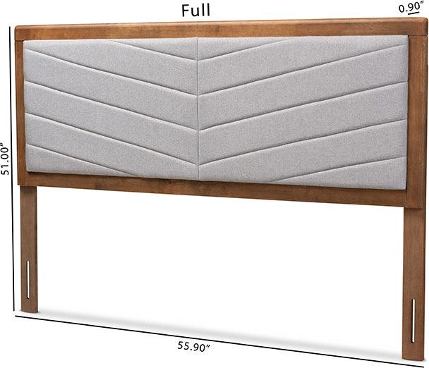 Wholesale Interiors Headboards - Iden Light Grey Fabric Upholstered and Walnut Brown Finished Wood Full Size Headboard