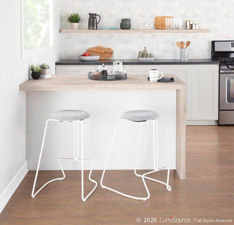 Lumisource Barstools - Finn Contemporary Counter Stool in White Steel and Charcoall Fabric - Set of 2